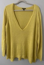 Eileen Fisher Womens 1X Organic Linen Yellow Pullover Long Sleeve Coastal Beachy