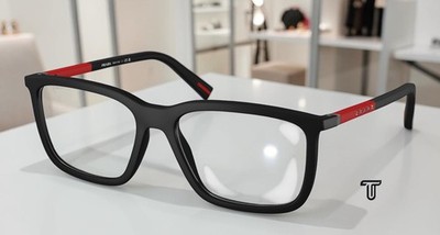 PRADA LINEA ROSSA PS 01SV DG01O1 Rubbered Black Demo Lens 56 mm Men's Eyeglasses