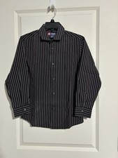 Boys Chaps M (10/12) Black Pinstripe Button Up Dress Shirt Long Sleeve