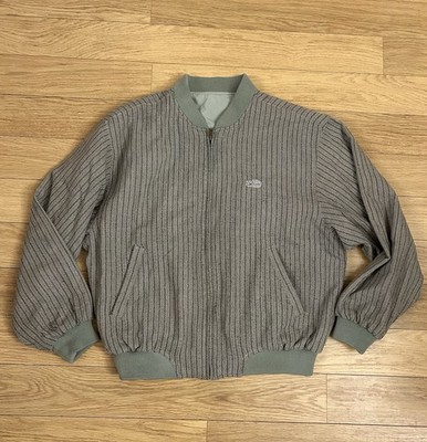 Vintage Krokodil Wende Bomber Jacke Salbeigrün Rippstrick L