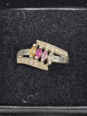 4 Gems In Sterling Silver Ring Marked ACTM 925 Vintage Estate Sale Find! Sz 7