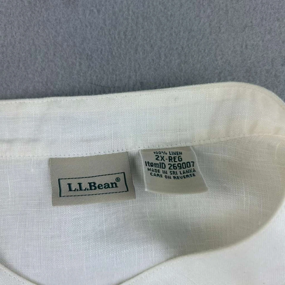 LL Bean Shirt Womens 2X Ivory Linen Long Sleeves Button Up Tunic Top - Image 2 of 4