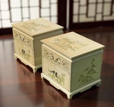 Antique Reproduction Oriental Pair Of Bedside Chests Of Drawers Tables Painted