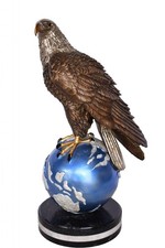 Bald Eagle Standing on a Blue Globe Bronze Statue Size: 17