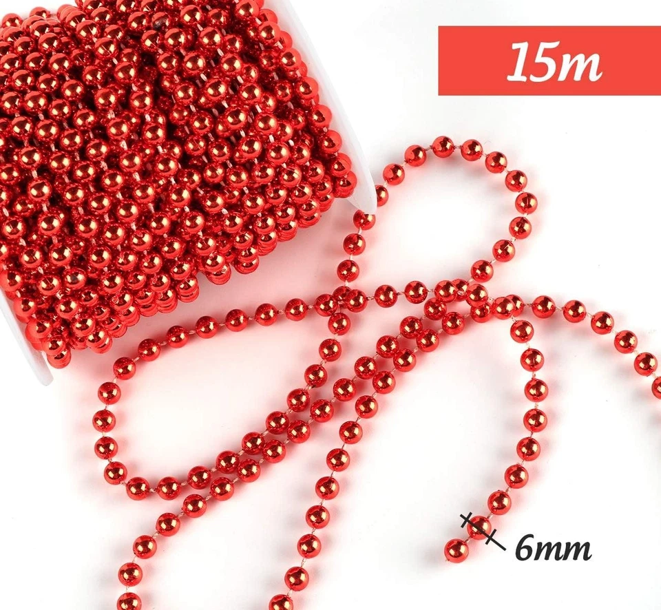 Perlenkette, Christbaumkette, Dekoperlen, 15m, rot, Weihnachtsdeko, Hochzeit - Bild 4 von 4