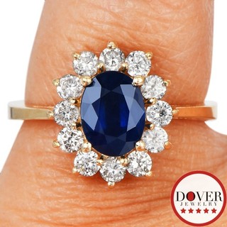 Estate Diamond 2.20ct Sapphire 14K Gold Oval Halo Burst Ring 3.8 Grams NR