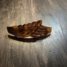 Barrette Tortoise Large Long Bun Hair Clip Holder VTG Made in France Brown Amber