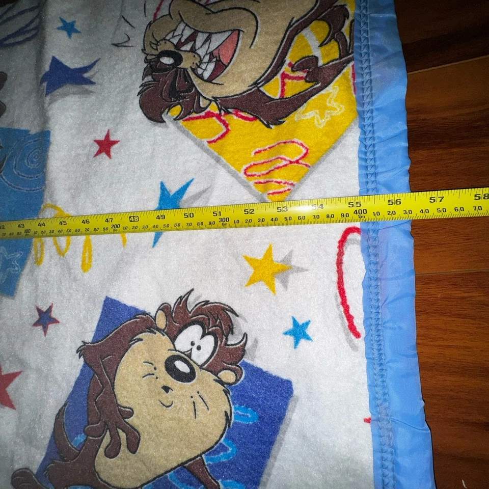 Manta de bebé vintage Looney Tunes Taz años 90 azul satinado 57x42 hecha en EE. UU. Foto 4 de 4