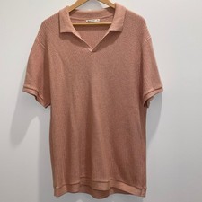 Marine Layer XL Pink Cotton Basketweave Knit Short Sleeve Sweater Polo 18766