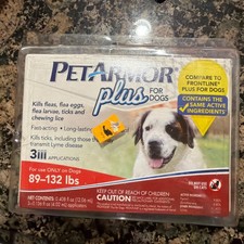 Pet Armor Plus For Dogs 89 - 132 lbs Kills Fleas Ticks Lice 3 doses Sealed