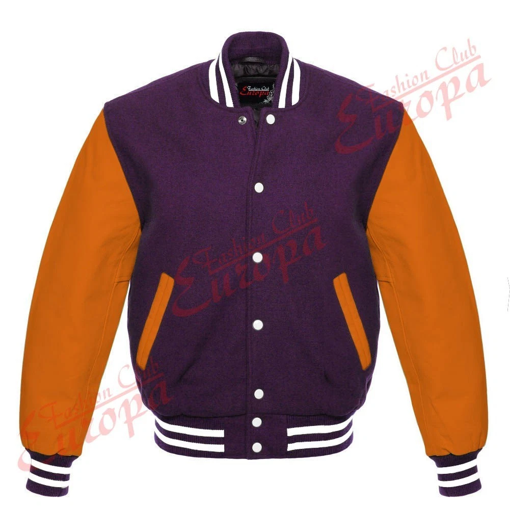 Varsity Jacket Men Vintage Varsity Lettermen Jacket with Real Leather Sleeves