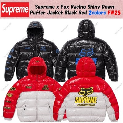 Supreme x Fox Racing Shiny Down Puffer Jacket Black Red 2colors FW25