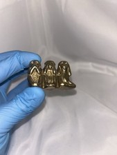 Miniture Solid Brass Figurine Of 3 Wise Monkey,  See, Hear And Speak No Evil
