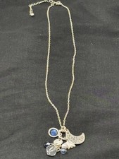 Necklace I Love You to the Moon Back Gold Tone Chain w Silver Moon Star Beads