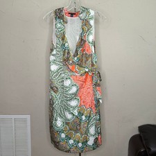 Tommy Hilfiger Womens XL Paisley Wrap Dress Orange Green Sleeveless
