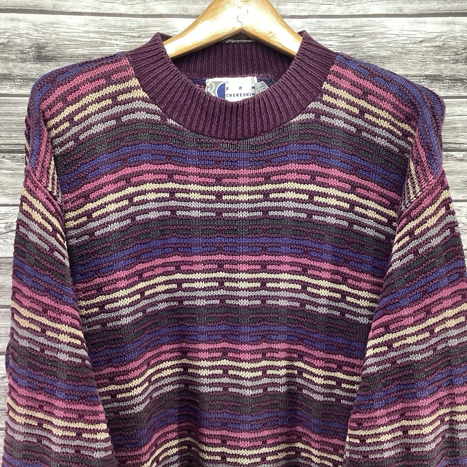 Suéter Vintage Ron Chereskin Hombres XL Púrpura Texturizado Tejido Pullover Geométrico Años 90 Foto 3 de 4