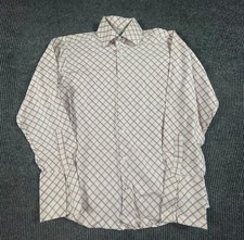 Banana Republic Shirt Mens L 16 White Button Cotton Plaid Wedding French Cuffs
