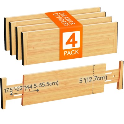 Lifewit 4 Pack 5'' Deep Bamboo Drawer Dividers, 17.5-22'' Expandable Drawer Organi