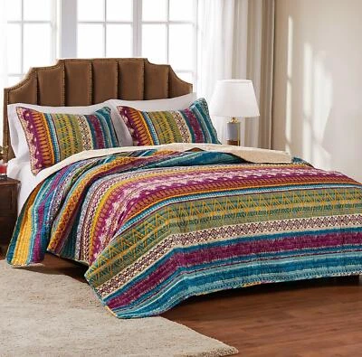 BEAUTIFUL CHIC BLUE TEAL AQUA ORANGE GREEN SOUTHWEST BOHEMIAN GLOBAL QUILT SET