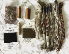 Needlepoint Embroidery Thread Lot of 12 Assorted Colors Mixed Brands Taupe Brown