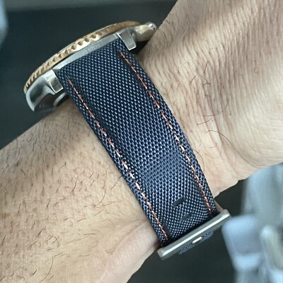 21mm NAVY BLUE Sailcloth Canvas/Leather watch band strap