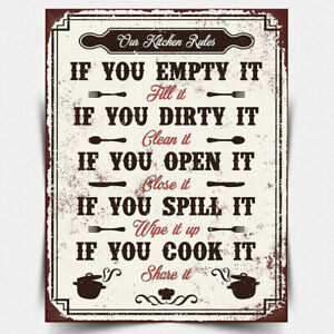 KITCHEN RULES METAL WALL SIGN PLAQUE
