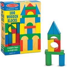 Wooden Blocks Toy Set 100 Piece Classic Building Block Toys Kids Bricks Games