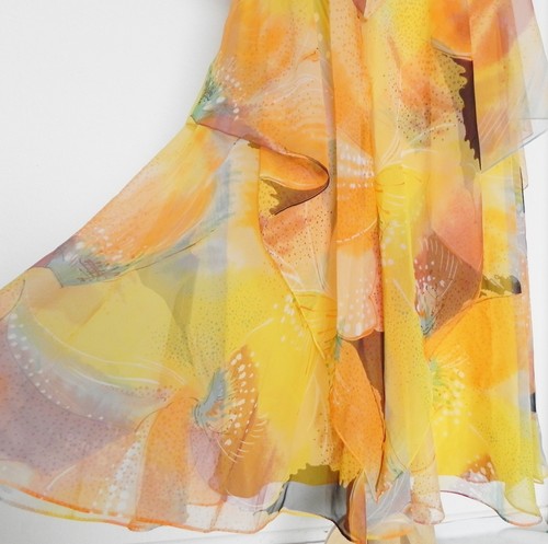 Vtg Caped Sleeveless Dress Maxi Tiered Layered Multi-Color Chiffon Size XS - Picture 8 of 12