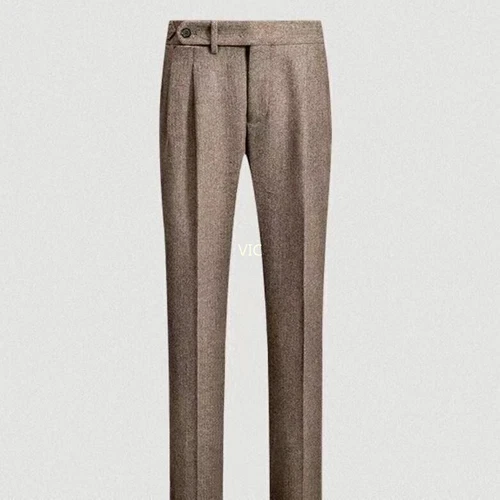 New For Women Mens Retro Tweed Herringbone Pants Woolen Casual Business Trousers - Picture 8 of 33