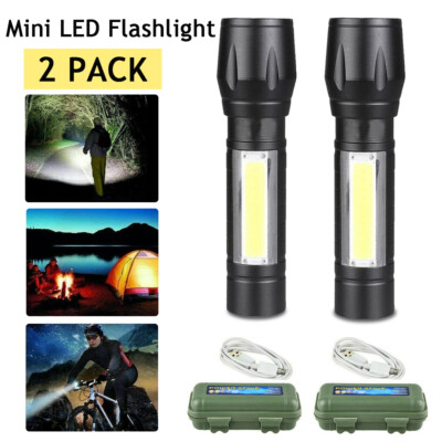 990000LM Small Bright COB LED Torch Portable Mini Zoom Rechargeable Flashlight