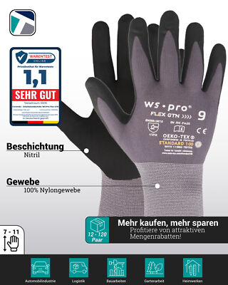 12 - 120 Paar Arbeitshandschuhe Flex Montage Nylonhandschuh mit Nitrilschaum