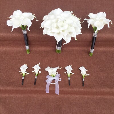 Artificial White Calla Lily Wedding Bouquets Boutonniere and Corsage | eBay