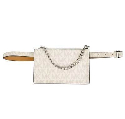 Michael Kors Belt Bag Fanny Pack White MK Monogram Signature Zipper Top Chain