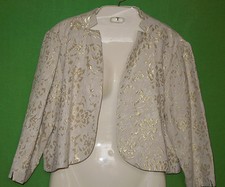 Chico's Astere Squire size2 / L blazer open front silk cotton beige 3/4 sleeve