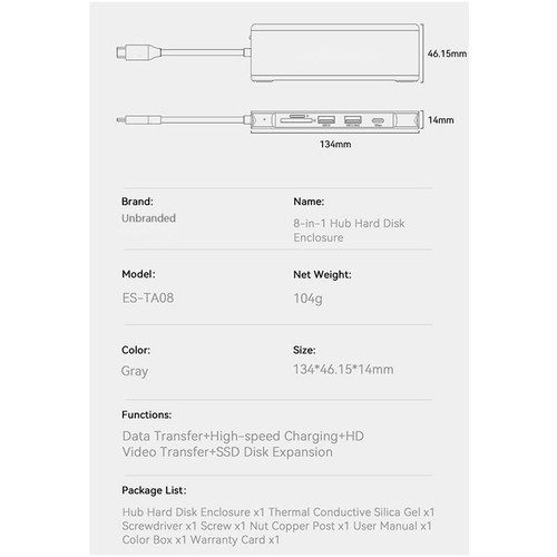 M.2 NVME SATA SSD USB-C HUB Enclosure Adapter USB3.2 PD100W 10Gbps 4K HDMI SD/TF - Picture 20 of 30
