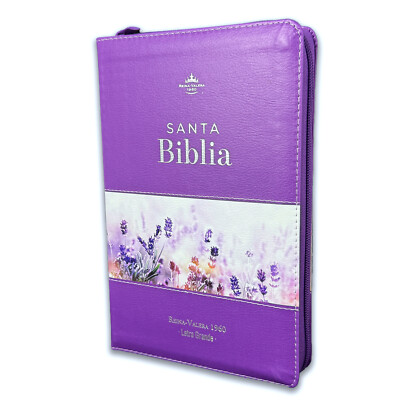 Biblia para mujer con Cierre Letra 12 puntos RV1960 lila floral con indice
