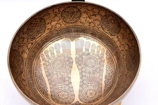 11 Inch Buddha Foot Carved Singing Bowl - Seven Chakra Tibetan Bowls -Meditation