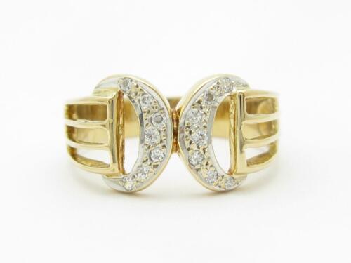 Bague bracelet design pavé diamant jaune et blanc 14 carats taille 8,5 - Photo 1 sur 1