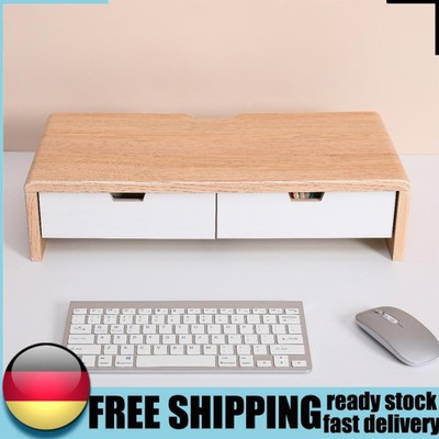 Wooden Computer Arm Riser Ergonomic Height with 2 Drawers with Cable Management