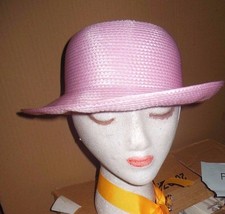 Lot of 12 Child size CANDY PINK curledbrim straw dressy hats "Sunday" 3354