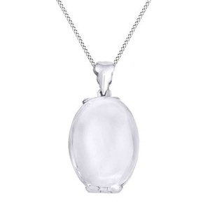 Authentic Four Sided Connected Family Oval Locket 14K White Gold Plated Pendant Necklace