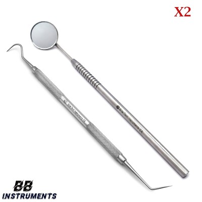 2er Mundspiegel Zahnsteinkratzer Dental Zahnsonde ZahnSpiegel Zahnarzt Explorer