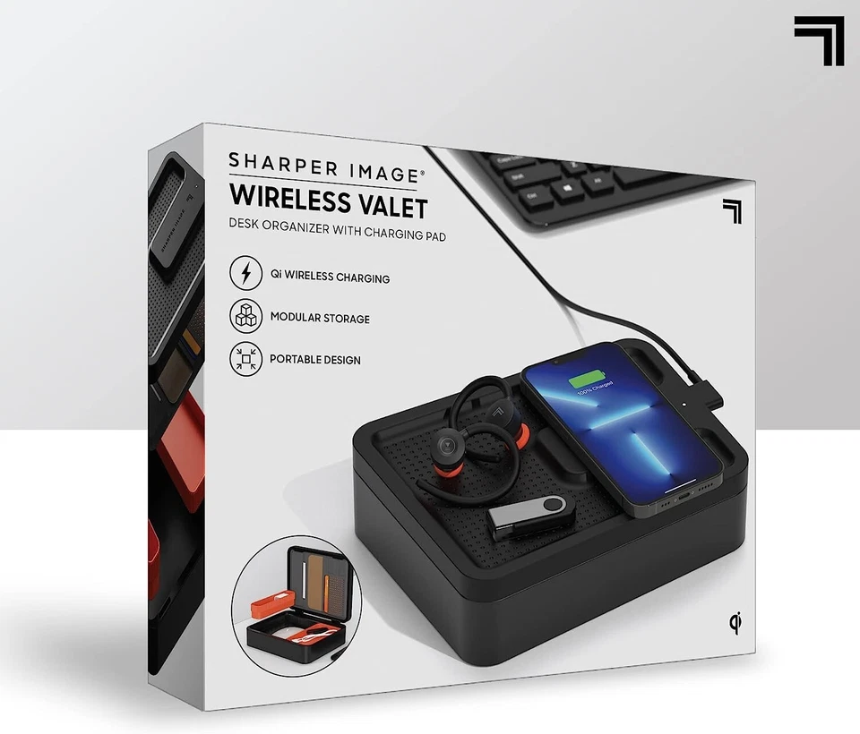 Organizador de escritorio valet inalámbrico Sharper Image con almohadilla de carga inalámbrico de viaje nuevo en caja Foto 2 de 3