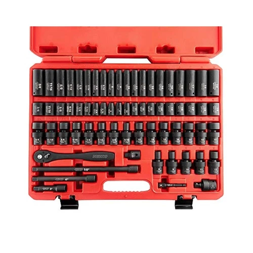 Impact Socket Set, 67 Piece, Metric & Standard, Ideal for Auto & Mechanics