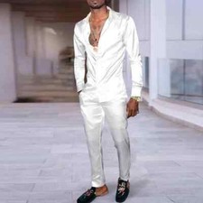 Mens Two Piece Casual Outfits Loose Sets Lapel Buttoned Shirts And Pants Suits