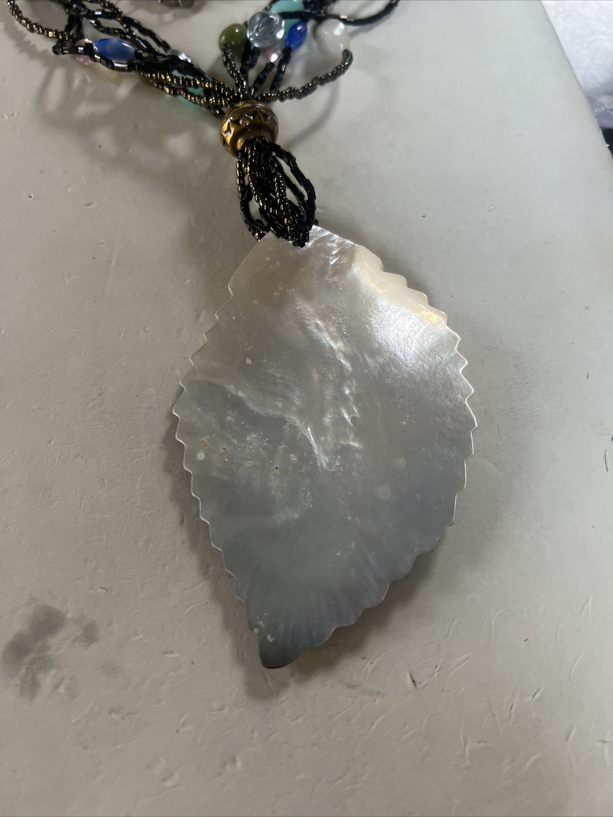 Vintage Large Abalone Leaf Shell Beaded Necklace … - image 10