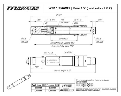 Snow Plow Cylinder 1.5" Bore 6" Stroke Snowplow replacement on Western Brand NEW - Picture 3 of 6
