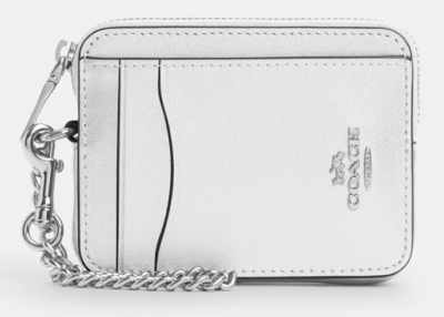 💙Coach Zip Card Case - CW890 Light Silver - Pearlized Smooth