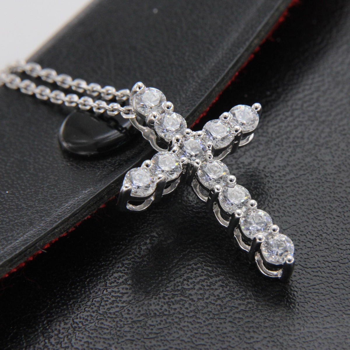 【HYERES LOR】24FW★ Essence Lab Diamond Cross Necklace 10K 10k White Gold Lab Grown Diamond Cross Pendant Necklace 18