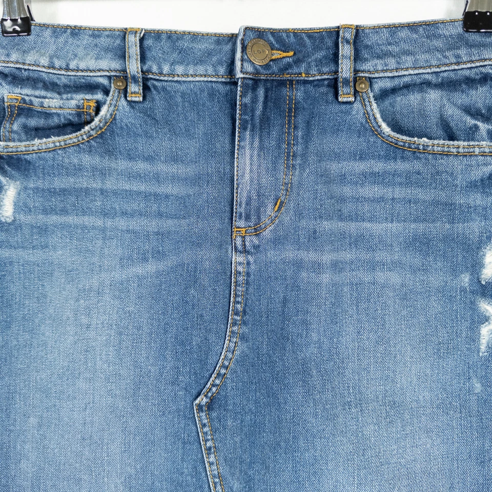 LOFT юбка женщин Sz 2 синий джинсовой ткани хлопок искусственно состаренный необработанный кромки 5 карман повседневный - Изображение 2 из 4